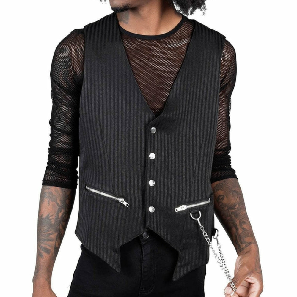 men's dead man pinstriped sleeveless vest killstar - Picture 4 of 4